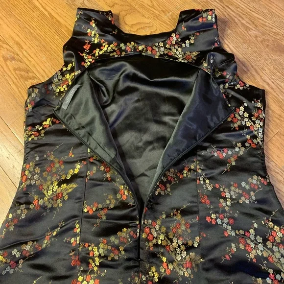 Vintage 90s Suzy Shier Floral Satin Cheongsam Qipao Mini Dress Black XL - Picture 3 of 7